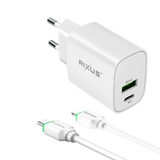 Rixus RX90CC Adapter met USB-C naar Kabel 1m – 20W Wit - Bundel Oplader