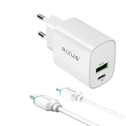Rixus RX90L Adapter met USB-C naar Lightning Kabel 1m – 20W – Wit