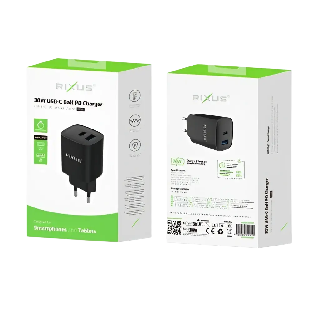Rixus RX95 Fast Charging Adapter – 30W Zwart - Oplader