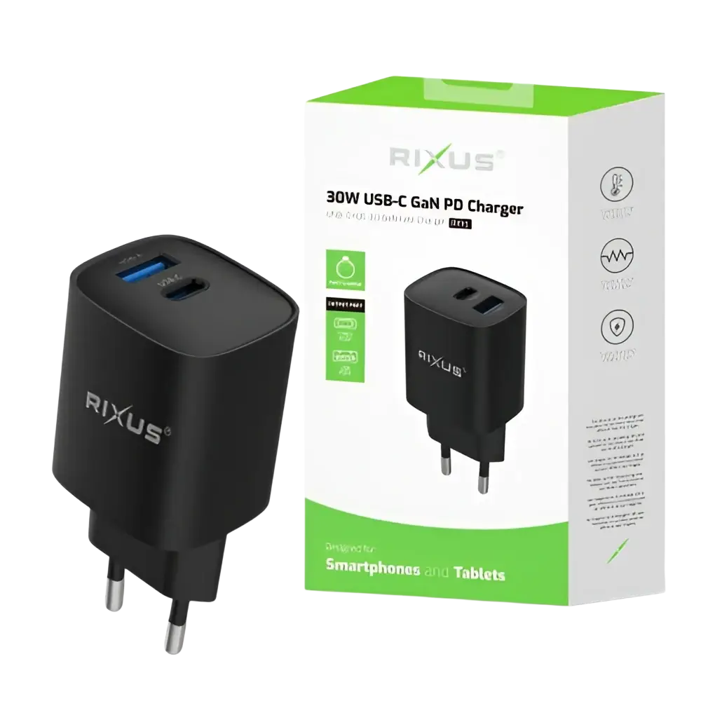 Rixus RX95 Fast Charging Adapter – 30W Zwart - Oplader