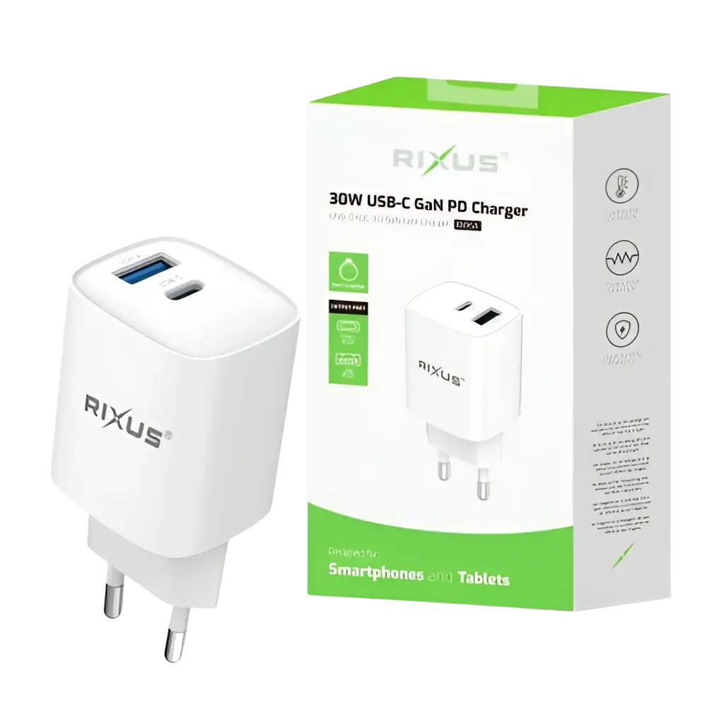 Rixus RX95 Fast Charging Adapter – 30W Zwart - Wit - Oplader