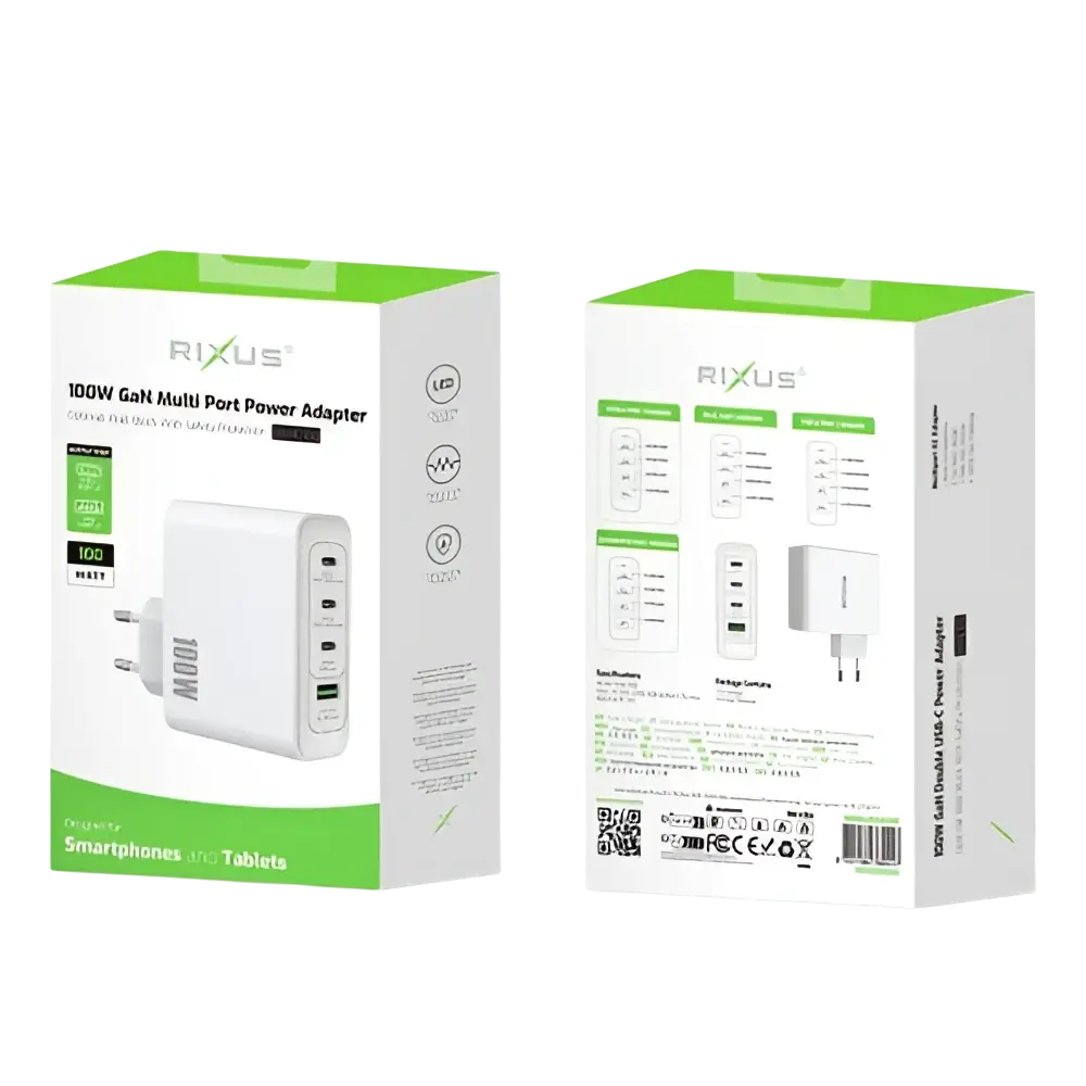 Rixus RXHC100 GaN Power Adapter – 100W Wit - Oplader
