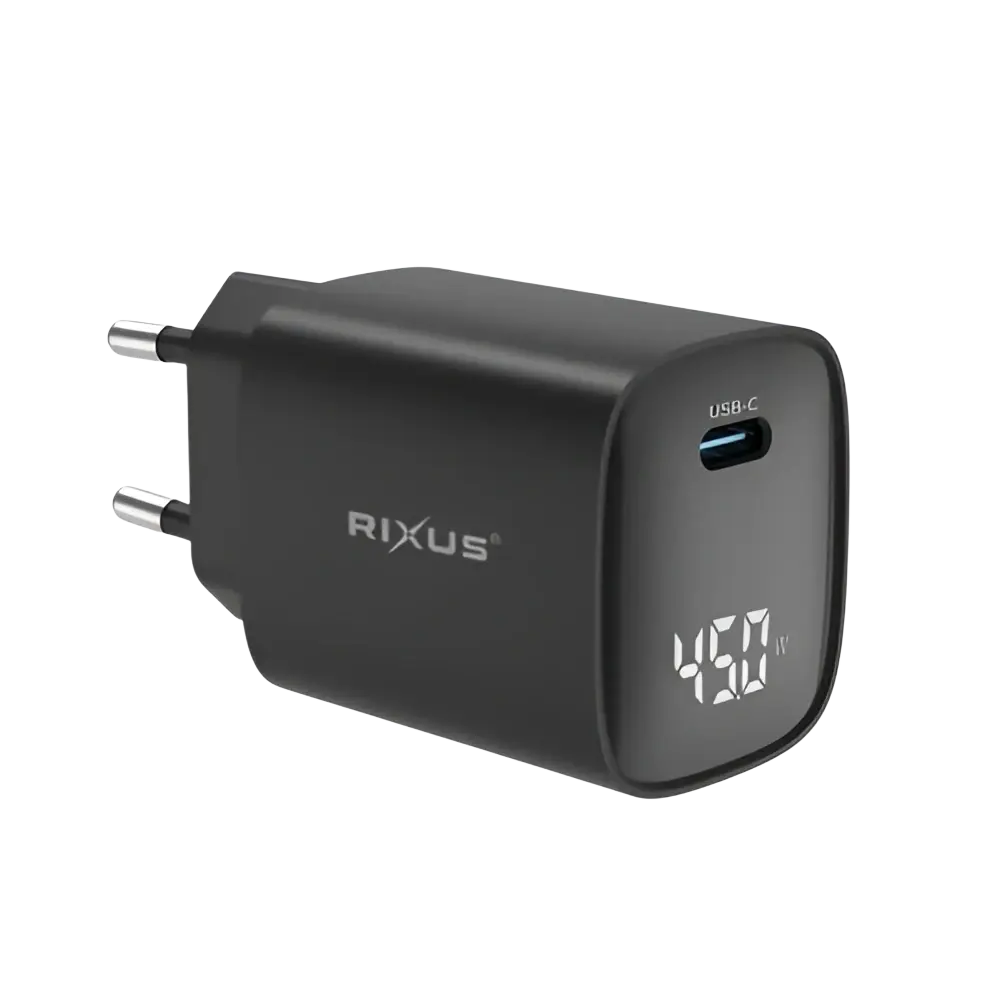 Rixus RXHC13 USB-C Power Adapter met Digitaal Display – 45W Zwart - Oplader