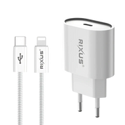 Rixus RXHC20L Fast Charger met USB-C naar Lightning Kabel 1.8m – 20W Wit - Bundel Oplader