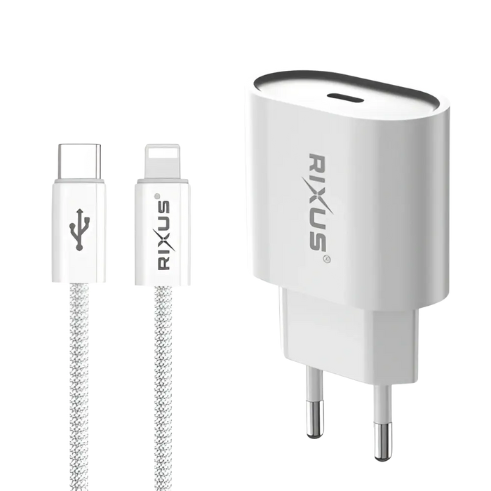Rixus RXHC20L Fast Charger met USB-C naar Lightning Kabel 1.8m – 20W Wit - Bundel Oplader