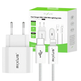 Rixus RXHC20L Fast Charger met USB-C naar Lightning Kabel 1.8m – 20W Wit - Bundel Oplader