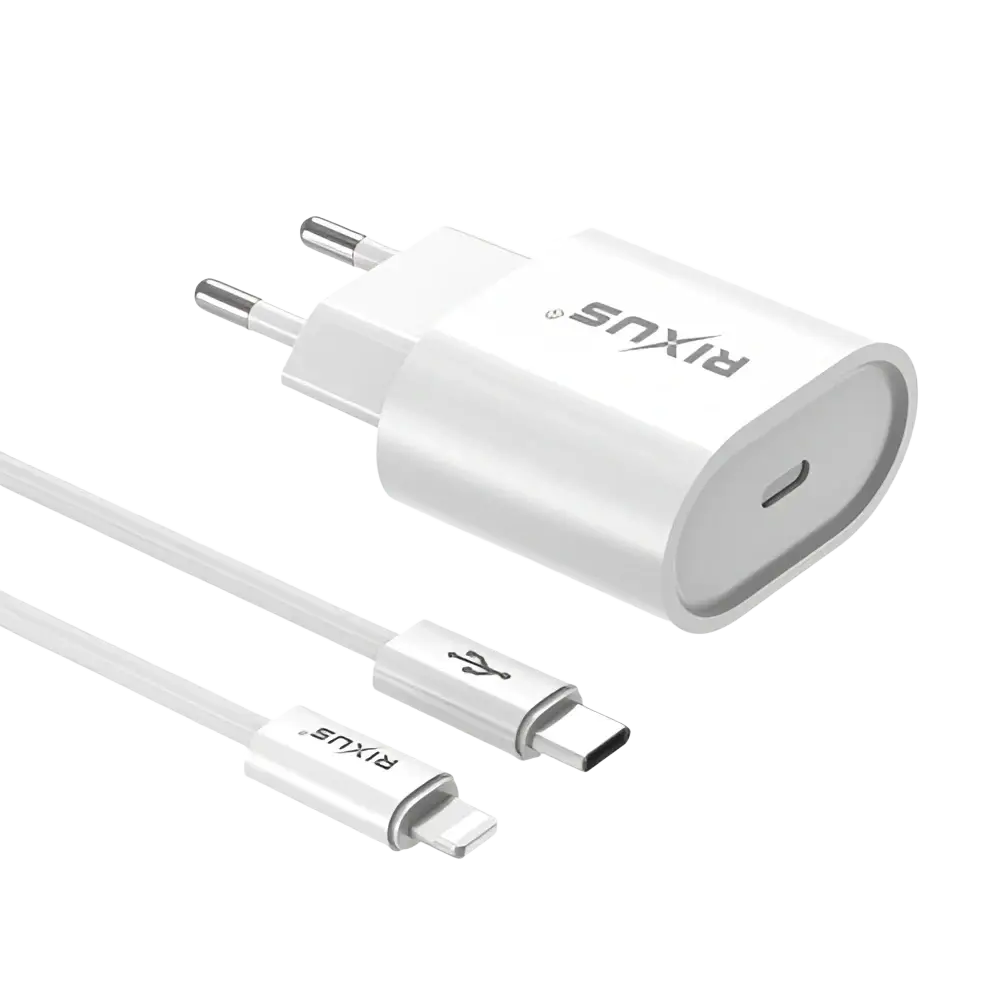 Rixus RXHC20L Fast Charger met USB-C naar Lightning Kabel 1.8m – 20W Wit - Bundel Oplader