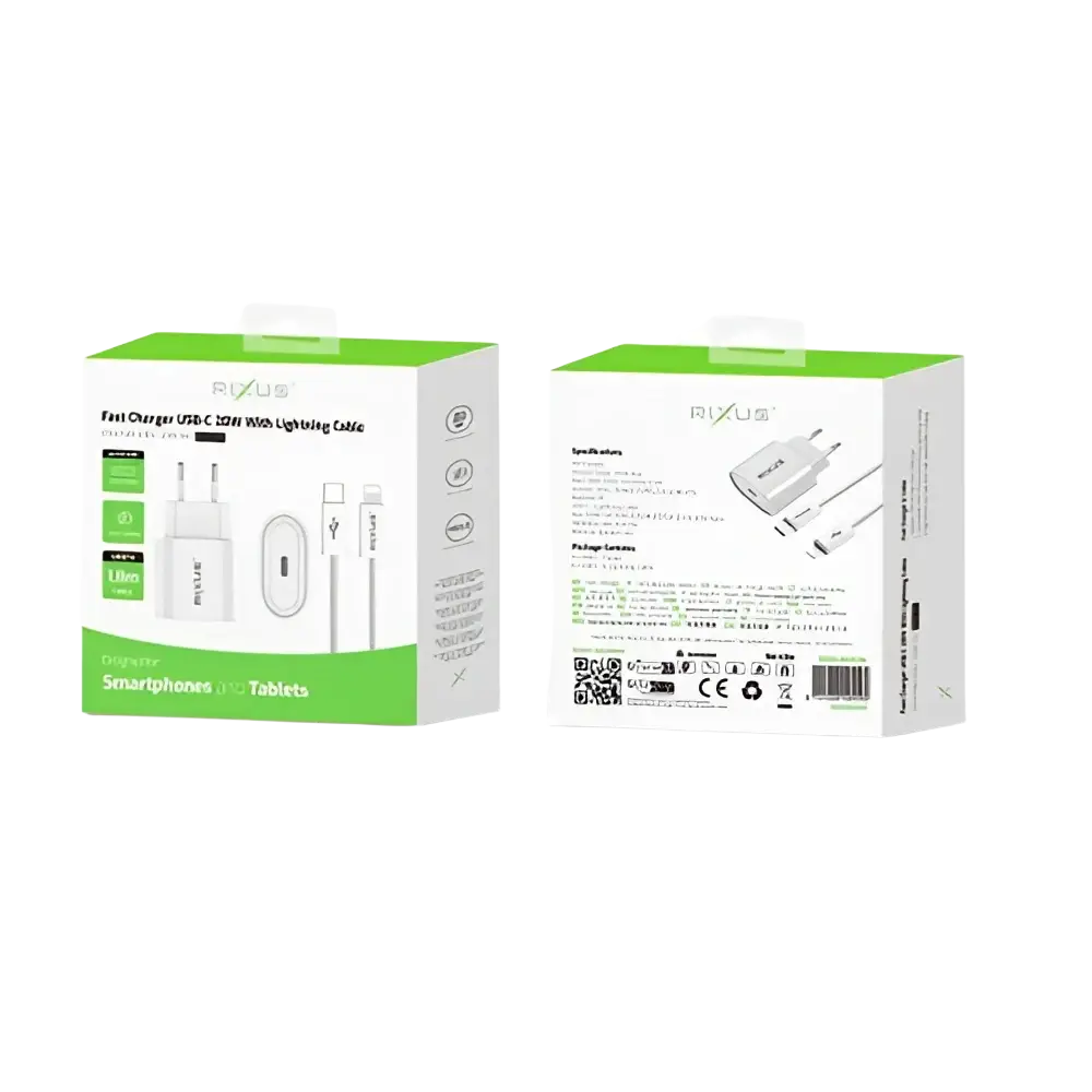 Rixus RXHC20L Fast Charger met USB-C naar Lightning Kabel 1.8m – 20W Wit - Bundel Oplader