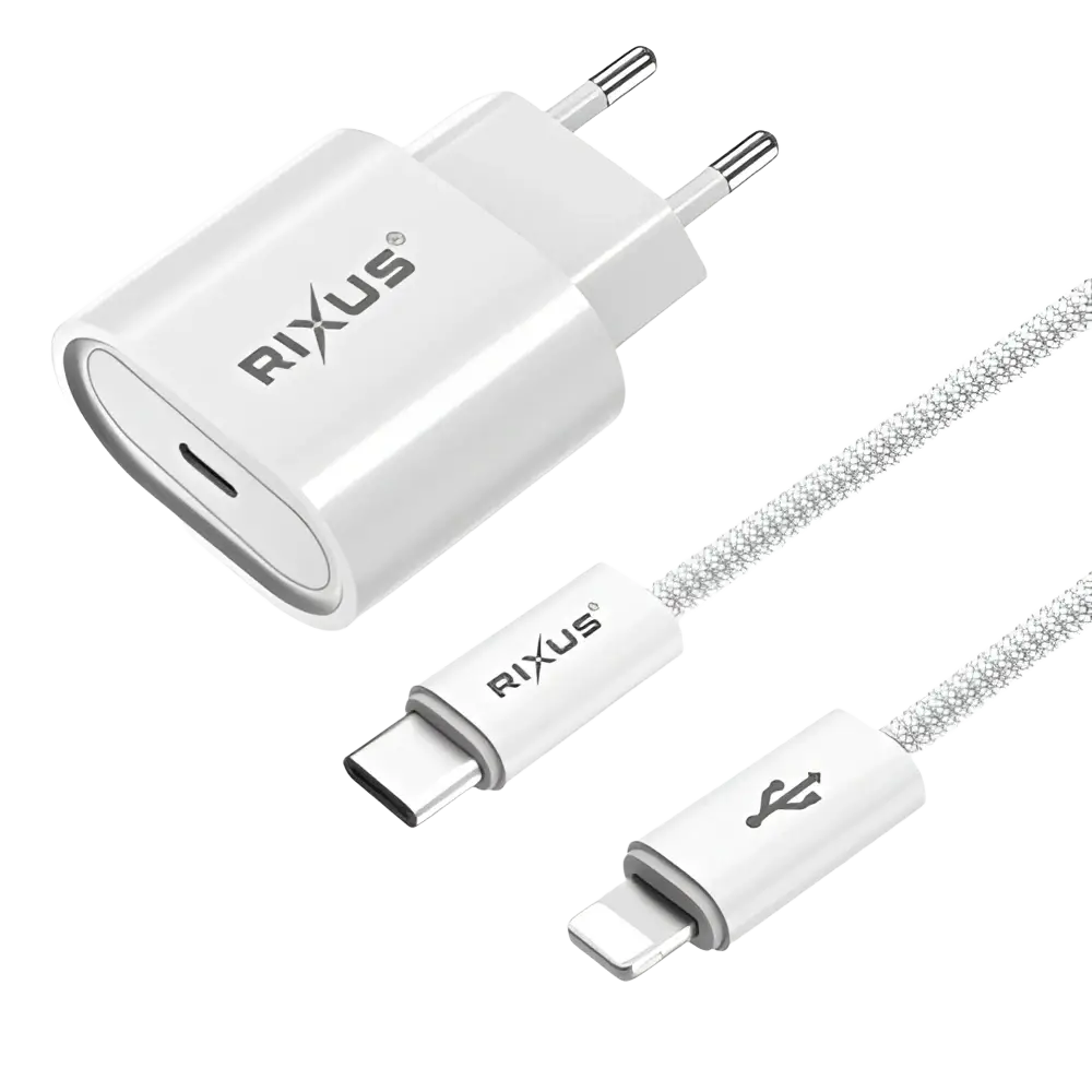 Rixus RXHC20L Fast Charger met USB-C naar Lightning Kabel 1.8m – 20W Wit - Bundel Oplader