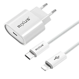 Rixus RXHC20L Fast Charger met USB-C naar Lightning Kabel 1.8m – 20W Wit - Bundel Oplader