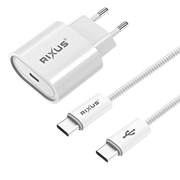 Rixus RXHC30C Fast Charger met USB-C naar Kabel 1.8m – 30W Wit - Bundel Oplader