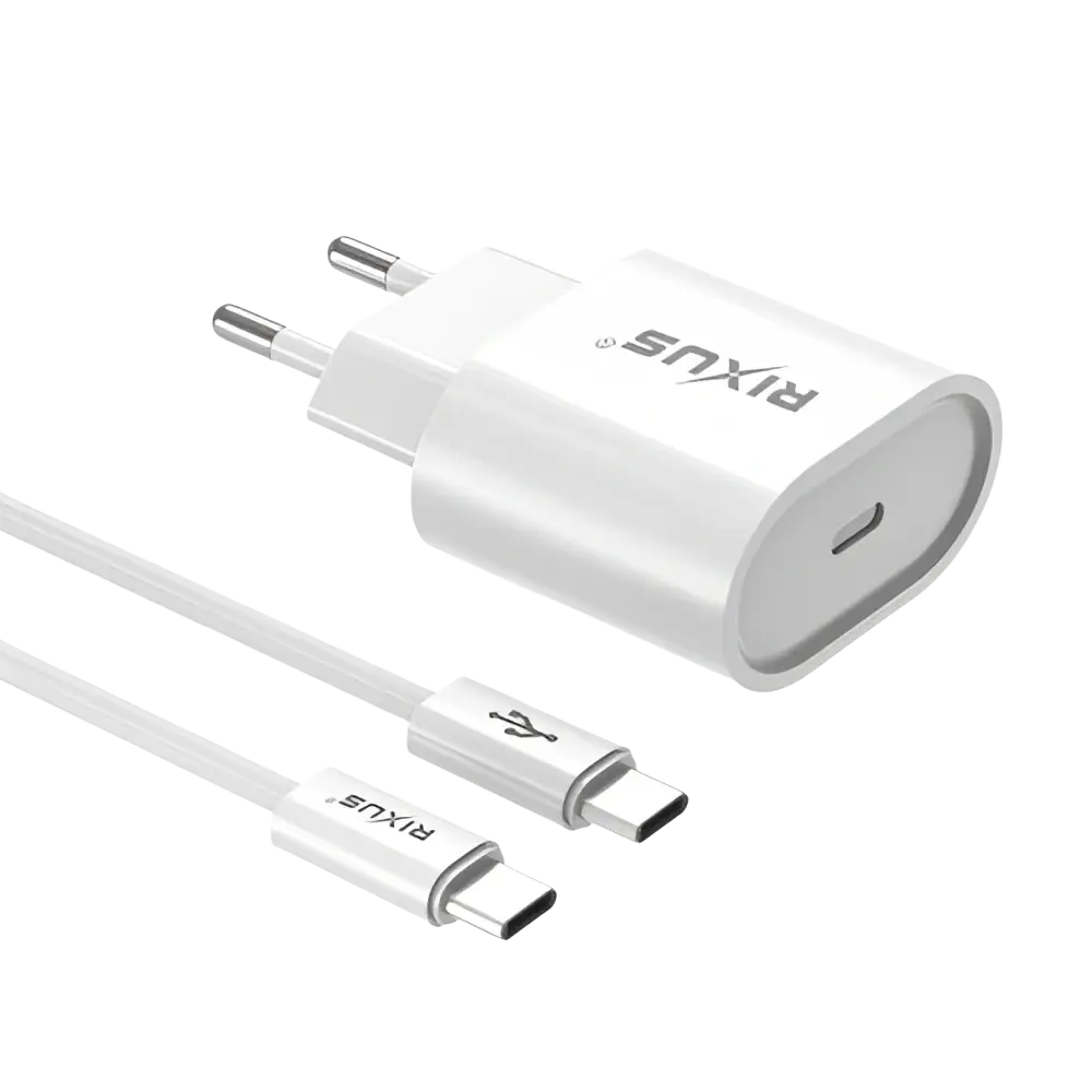 Rixus RXHC30C Fast Charger met USB-C naar Kabel 1.8m – 30W Wit - Bundel Oplader