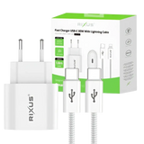 Rixus RXHC30L Fast Charger met USB-C naar Lightning Kabel 1.8m – 30W Wit - Bundel Oplader