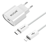 Rixus RXHC30L Fast Charger met USB-C naar Lightning Kabel 1.8m – 30W Wit - Bundel Oplader
