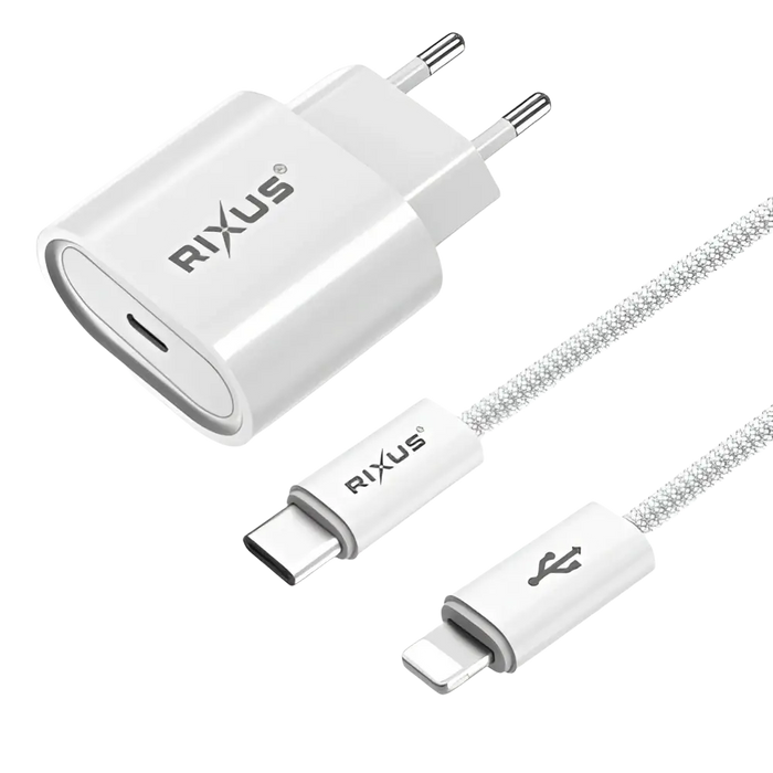 Rixus RXHC30L Fast Charger met USB-C naar Lightning Kabel 1.8m – 30W Wit - Bundel Oplader