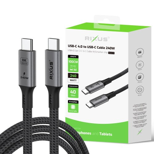 Rixus RXUC01 USB-C 4.0 naar USB-C kabel 1 meter 240W met verpakking