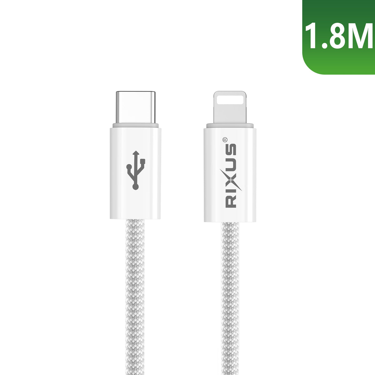Rixus RXUC08L USB-C naar Lightning nylon kabel 1,8 meter wit