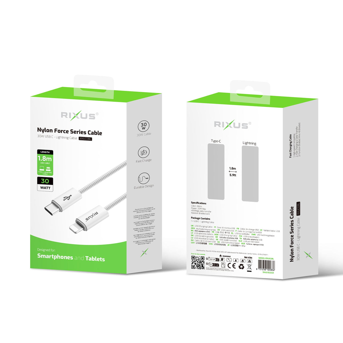 Rixus RXUC08L USB-C en Lightning connectoren