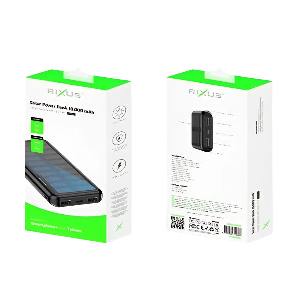 Rixus Solar Powerbank 10.000 mAh – Zwart RXPB45