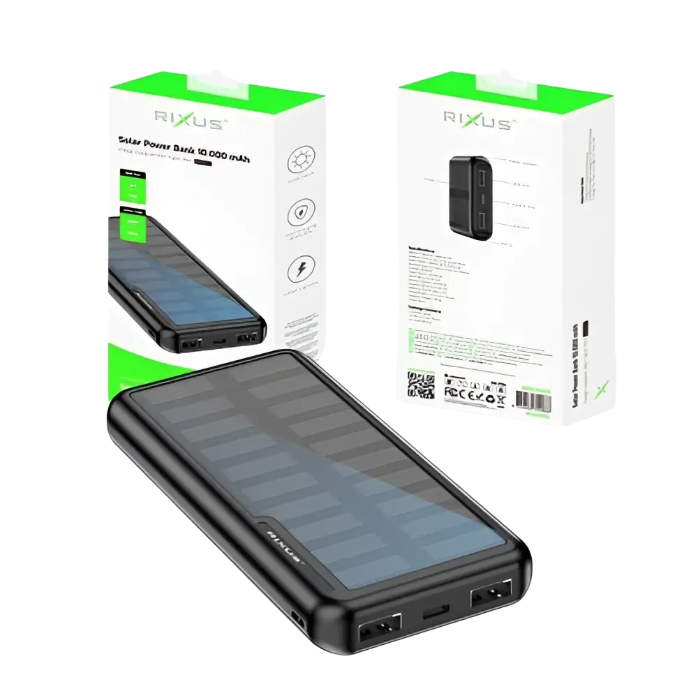 Rixus Solar Powerbank 10.000 mAh – Zwart RXPB45