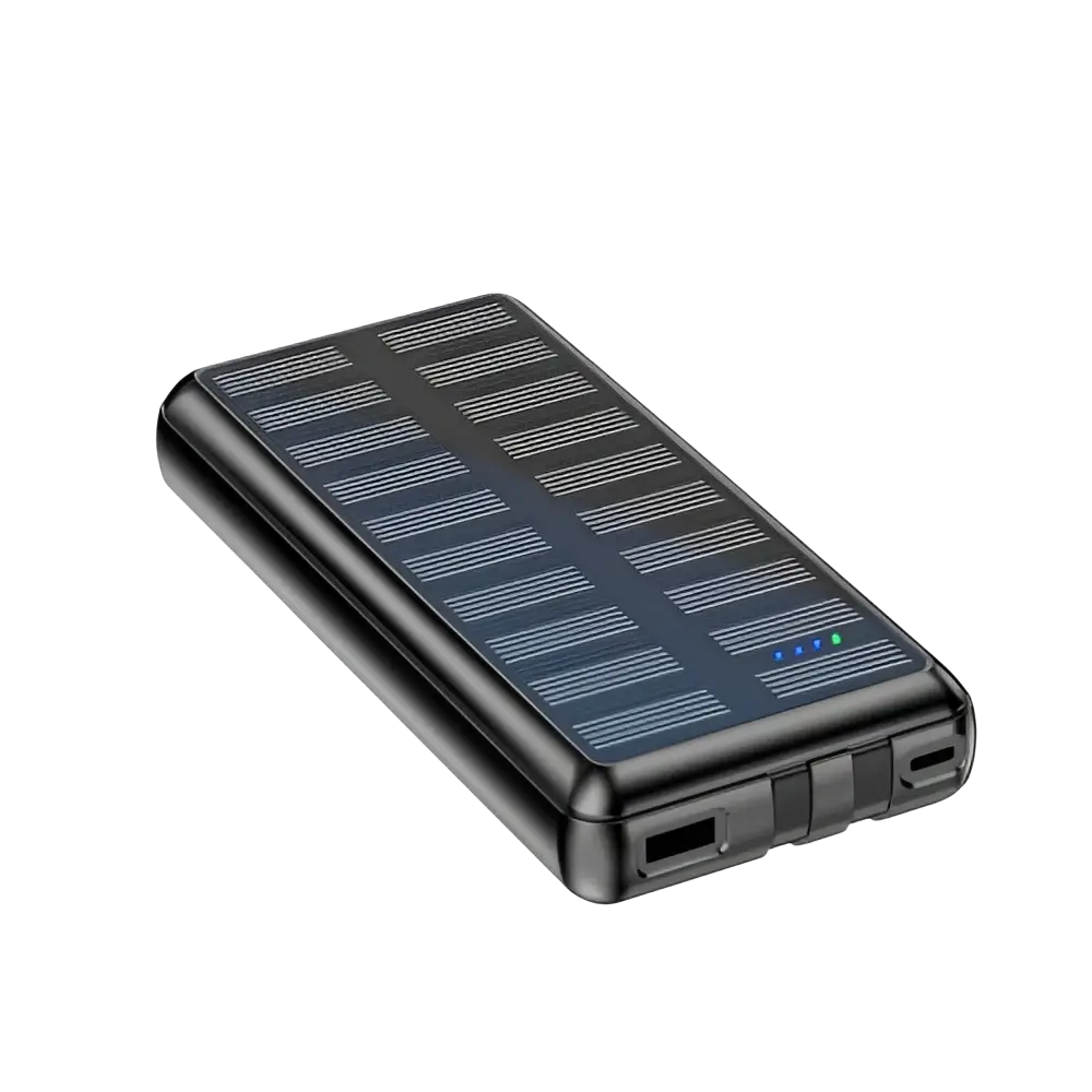 Rixus Solar Powerbank 20.000 mAh met ingebouwde kabels – Zwart RXPB47