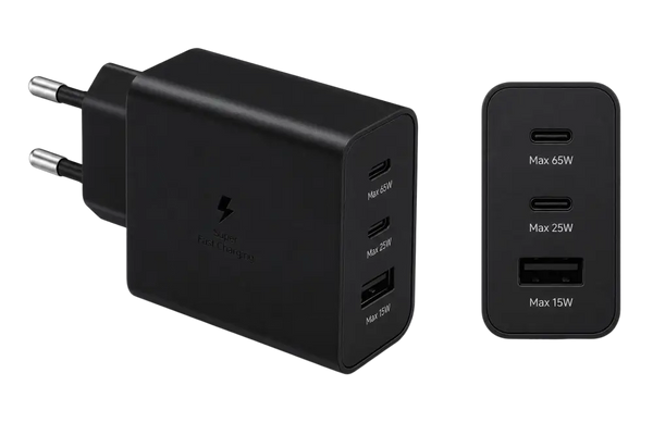 Samsung 65W Power Adapter Trio – 2x USB-C & 1x USB-A Super Fast Charger Zwart (Retail)