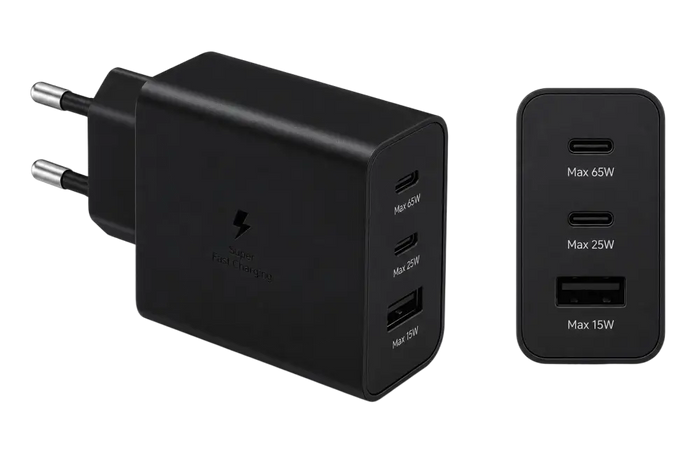 Samsung 65W Power Adapter Trio – 2x USB-C & 1x USB-A Super Fast Charger – Zwart (Retail)