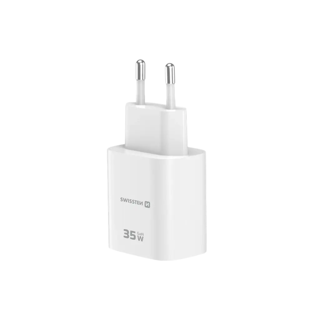 Snellader USB-C en USB-A: Swissten Edge Reisoplader 35W met GaN Technologie