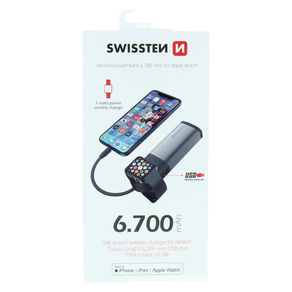Swissten Draadloze Powerbank 2-in-1 – 6.700 mAh 10,5W