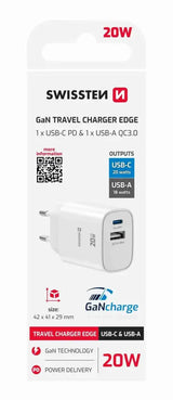 Swissten Edge 20W Reisoplader - Snel en Efficiënt Opladen met GaN Technologie