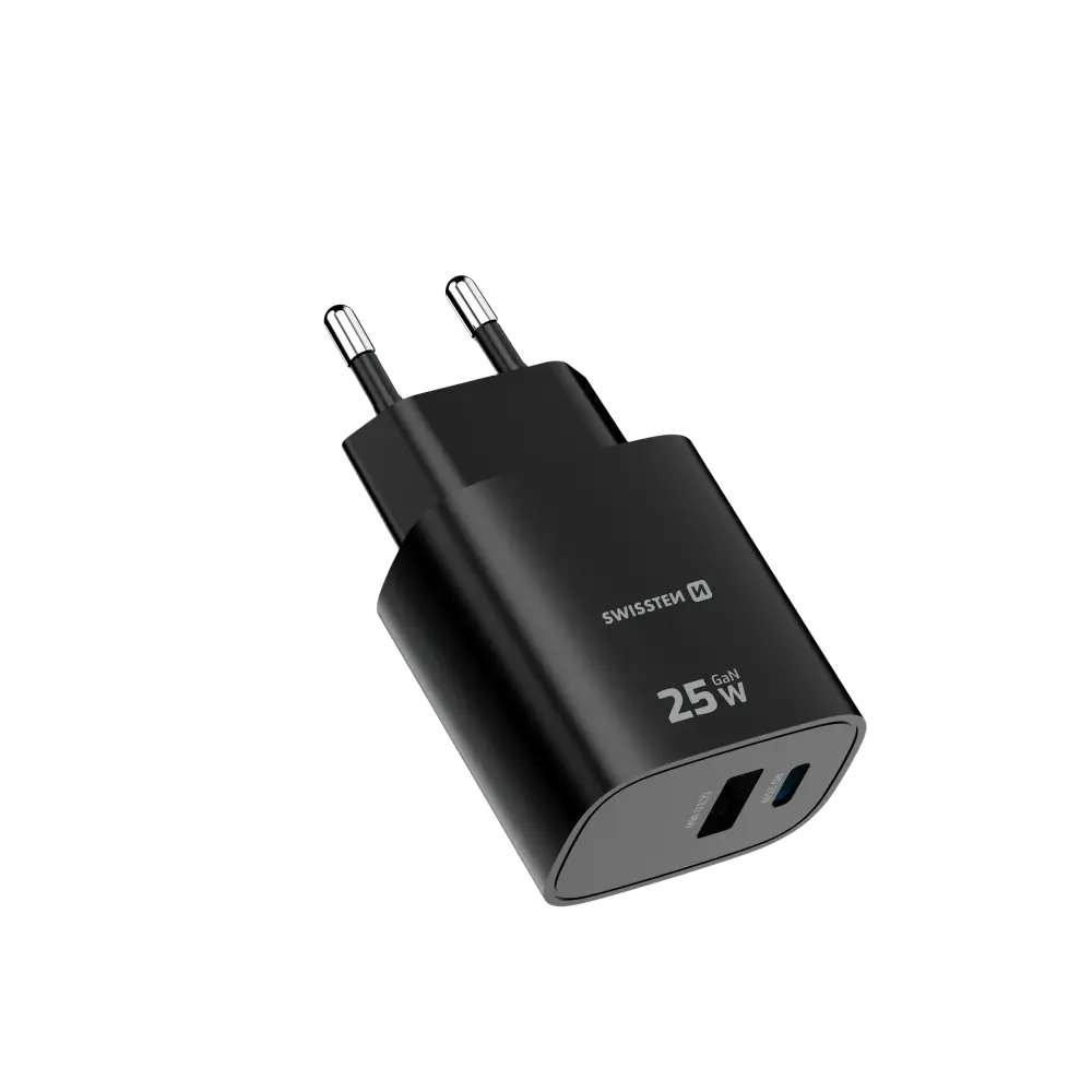 Swissten Edge USB-C en USB-A Oplader – Snelladen in Stijl met 25W GaN Technologie