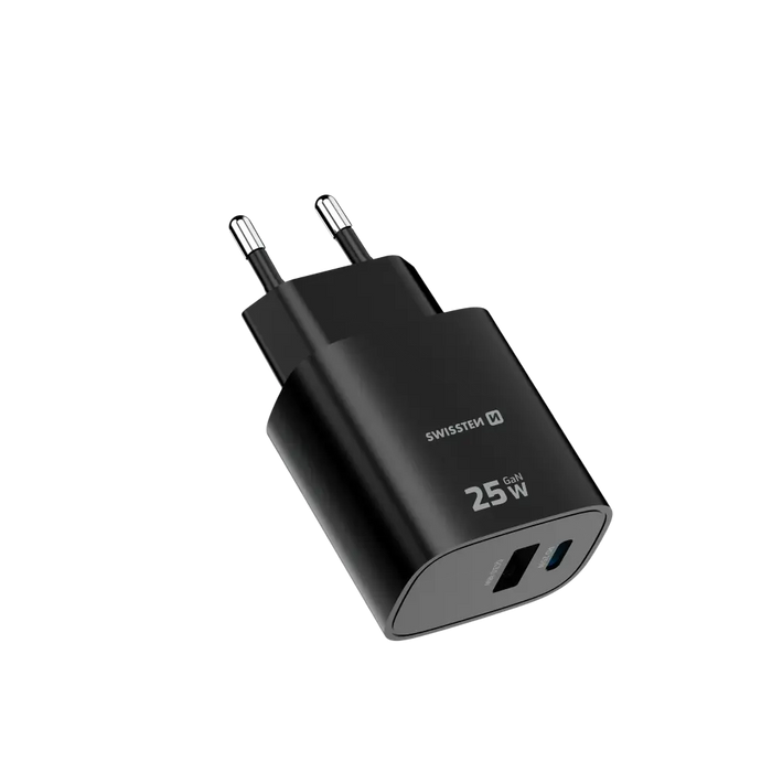 Swissten Edge USB-C en USB-A Oplader – Snelladen in Stijl met 25W GaN Technologie
