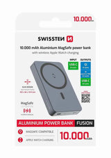 Swissten Fusion MagSafe Powerbank 10.000 mAh – Stijlvolle Zilveren Oplader voor Jouw Smartphone