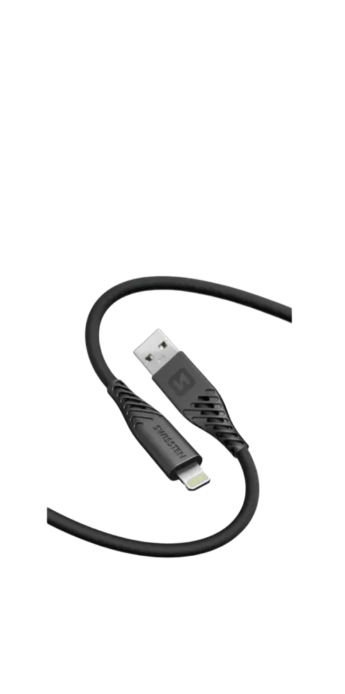 Swissten Lightning naar USB-A kabel – Compacte 0,4 Meter Oplader in Zwart