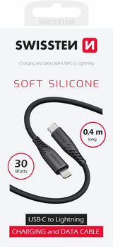 Swissten Lightning naar USB-C Kabel - Compacte 0,4 Meter in Zwart