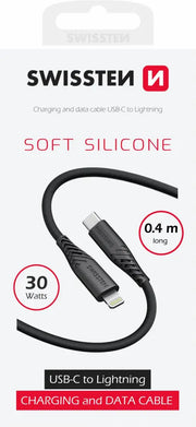 Swissten Lightning naar USB-C Kabel - Compacte 0,4 Meter in Zwart
