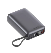 Swissten Powerbank 20.000 mAh – 45W Ingebouwde USB-C kabel Zilver