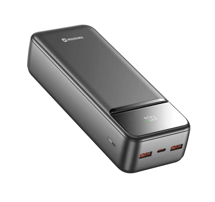 Swissten Powerline II Powerbank – Krachtige 30.000 mAh Oplader in Stijlvol Zwart