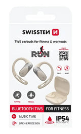 Swissten RUN Open Ear Koptelefoon - Draadloos en Stijlvol in Beige