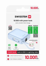 Swissten Space Powerbank Roze - Stijlvolle 10.000 mAh met Ingebouwde USB-C & Lightning Kabels