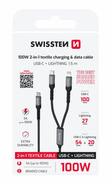 Swissten Textile 2-in-1 USB-C + Lightning Kabel - De perfecte oplossing voor al uw opladen