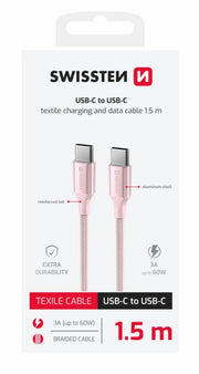 Swissten Textile II USB-C Kabel – 1,5 meter Roze