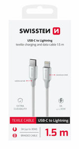 Swissten Textile II USB-C naar Lightning Kabel – 1,5 meter Wit