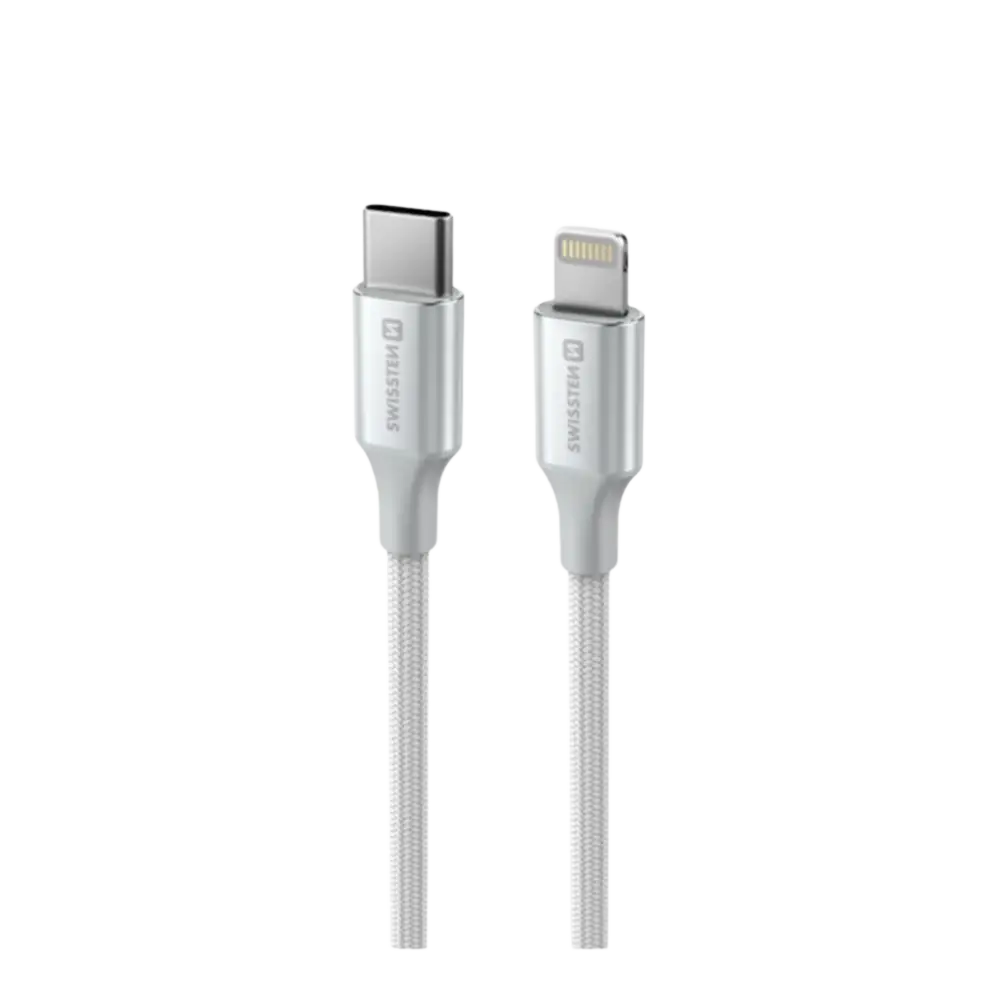 Swissten Textile II USB-C naar Lightning Kabel – 1,5 meter Wit