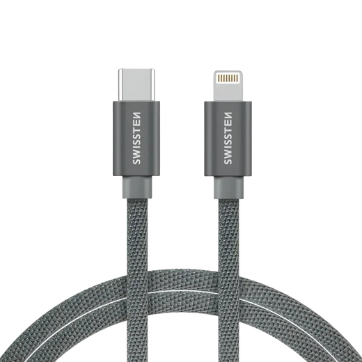 Swissten Textile USB-C naar Lightning Kabel 2 meter – Zilver