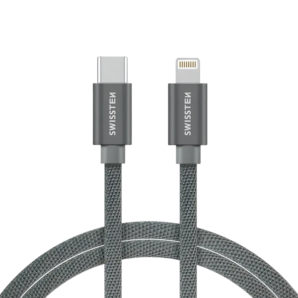 Swissten Textile USB-C naar Lightning Kabel 2 meter – Zilver