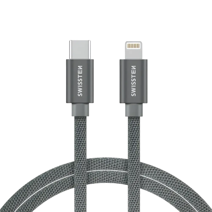 Swissten Textile USB-C naar Lightning Kabel 2 meter – Zilver