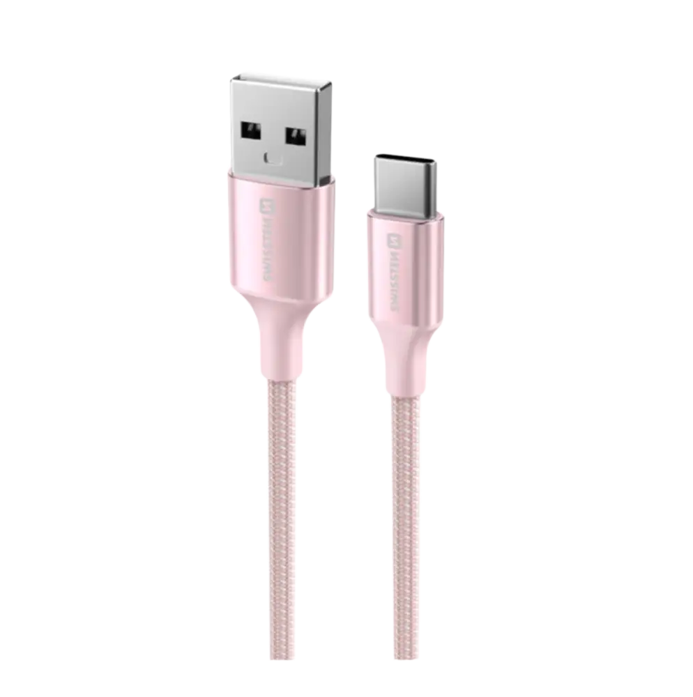 Swissten USB-A naar USB-C Kabel – 1,5 Meter Roze voor Eenvoudig Opladen