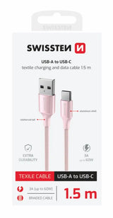 Swissten USB-A naar USB-C Kabel – 1,5 Meter Roze voor Eenvoudig Opladen