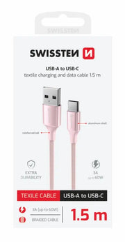 Swissten USB-A naar USB-C Kabel – 1,5 Meter Roze voor Eenvoudig Opladen